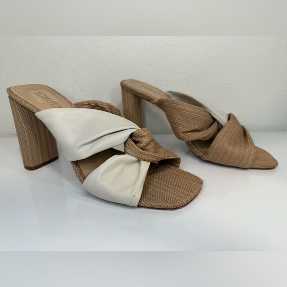 Schutz Wendy Pearl Beige Leather Color Block High Heel Sandals Size 9 EUC - Picture 6 of 8